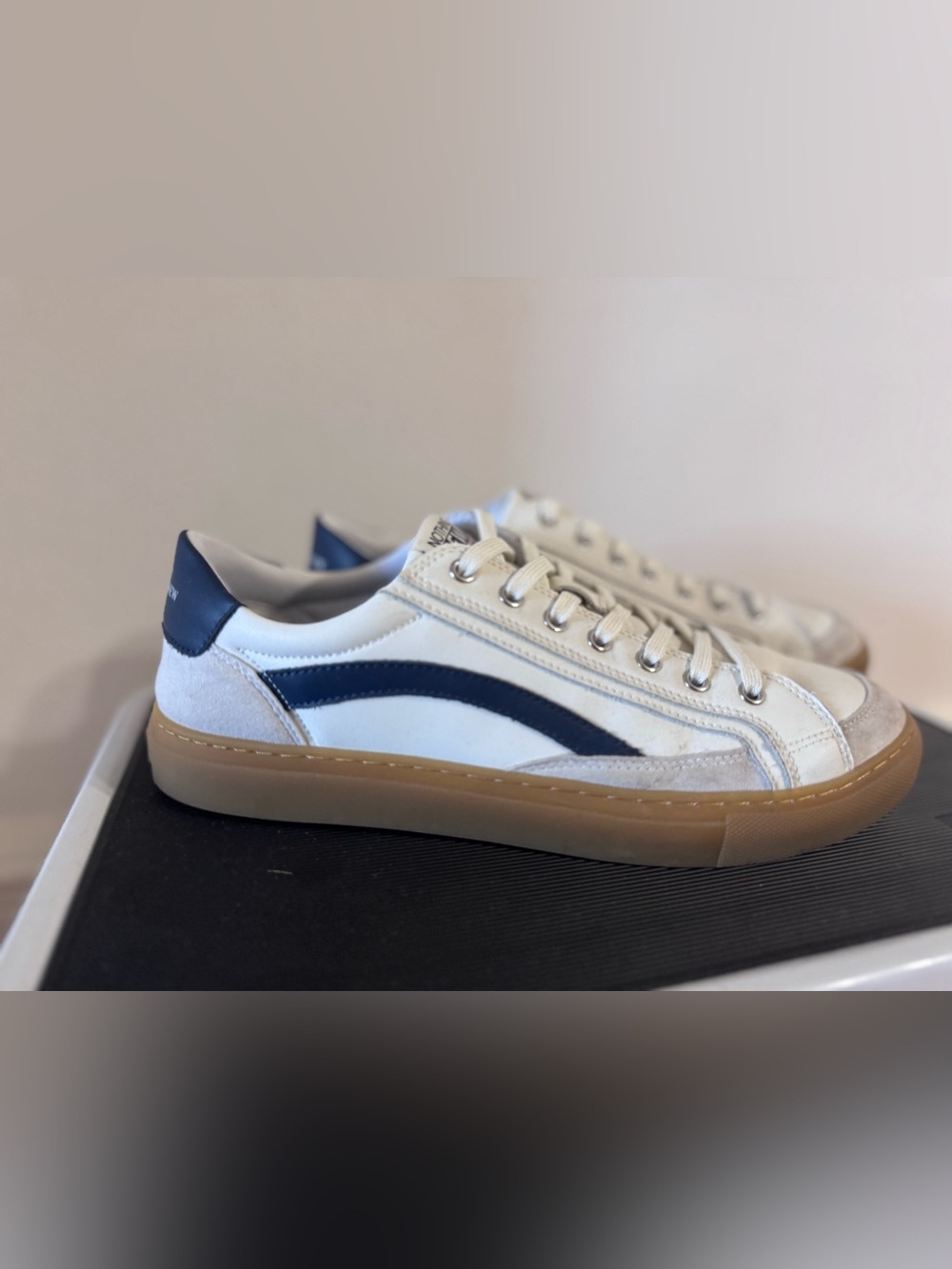 Nothing New Classic White Leather Sneakers with Navy